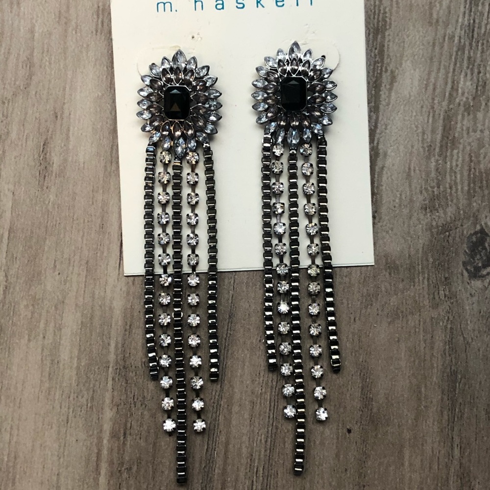 New M. Haskell earrings Bk/Smokey/Clear crystals